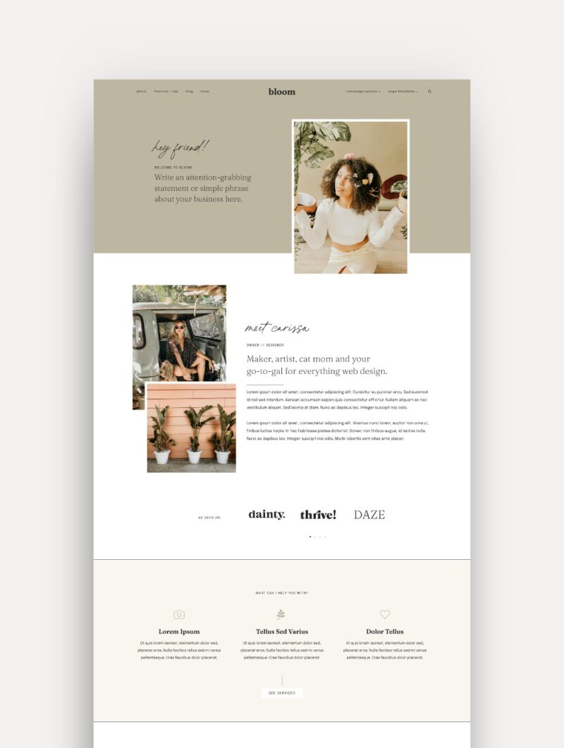 'Bloom' WordPress Theme built on Kadence Theme about Page with Neutral Colors