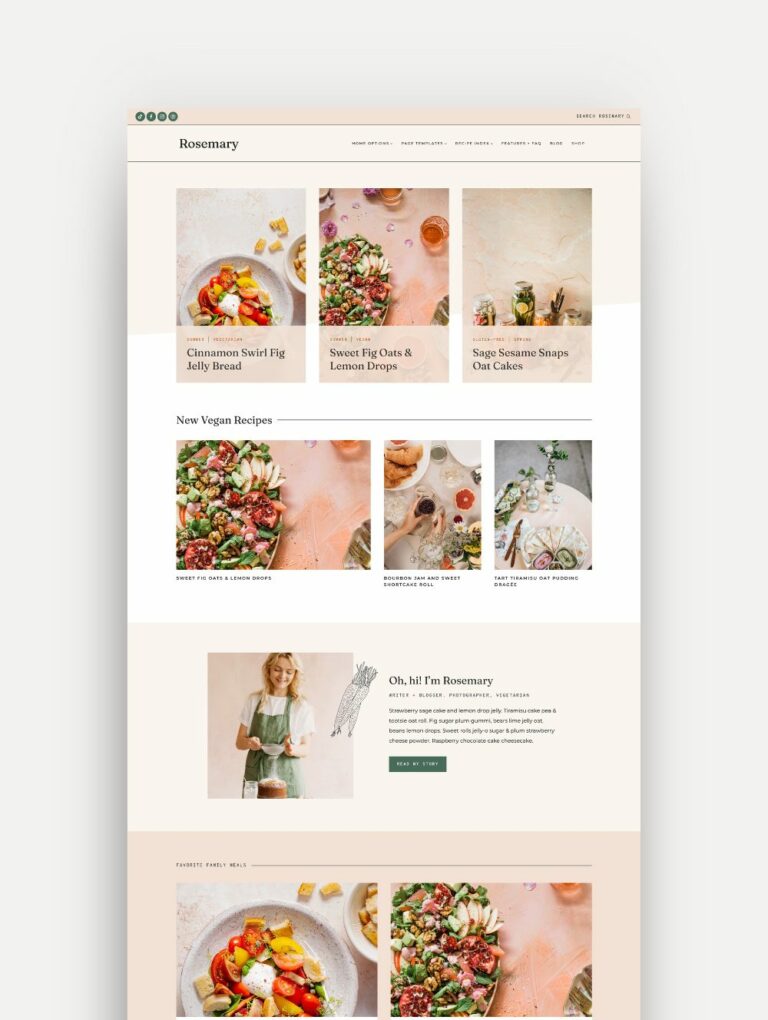 Rosemary Colorful and Fun Food and Recipe Blogger WordPress Theme Mockup on Kadence Theme