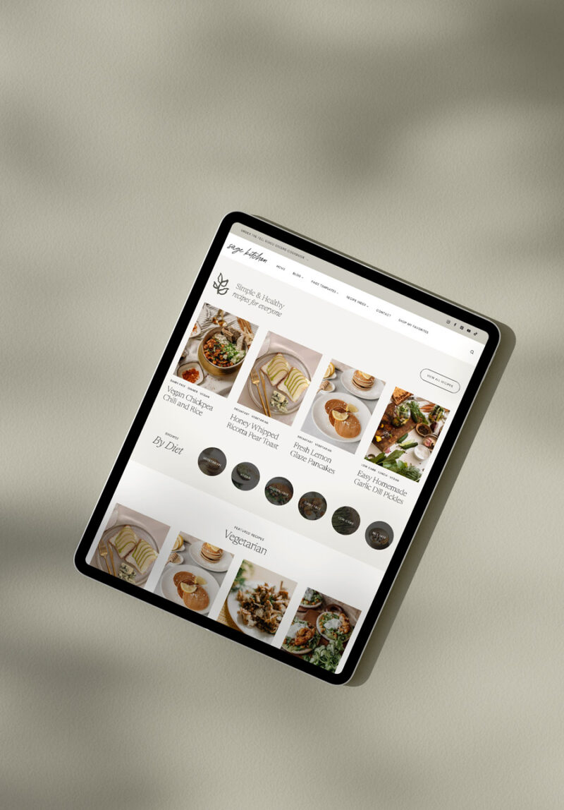 Mockup of the Sage WordPress Theme for food bloggers and wellness bloggers.