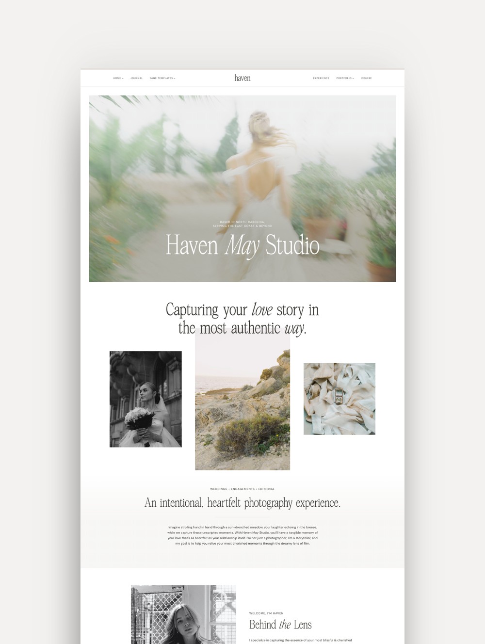 Mockup of the Haven WordPress Theme for Photographers | Clean, Modern Design with Neutral Colors