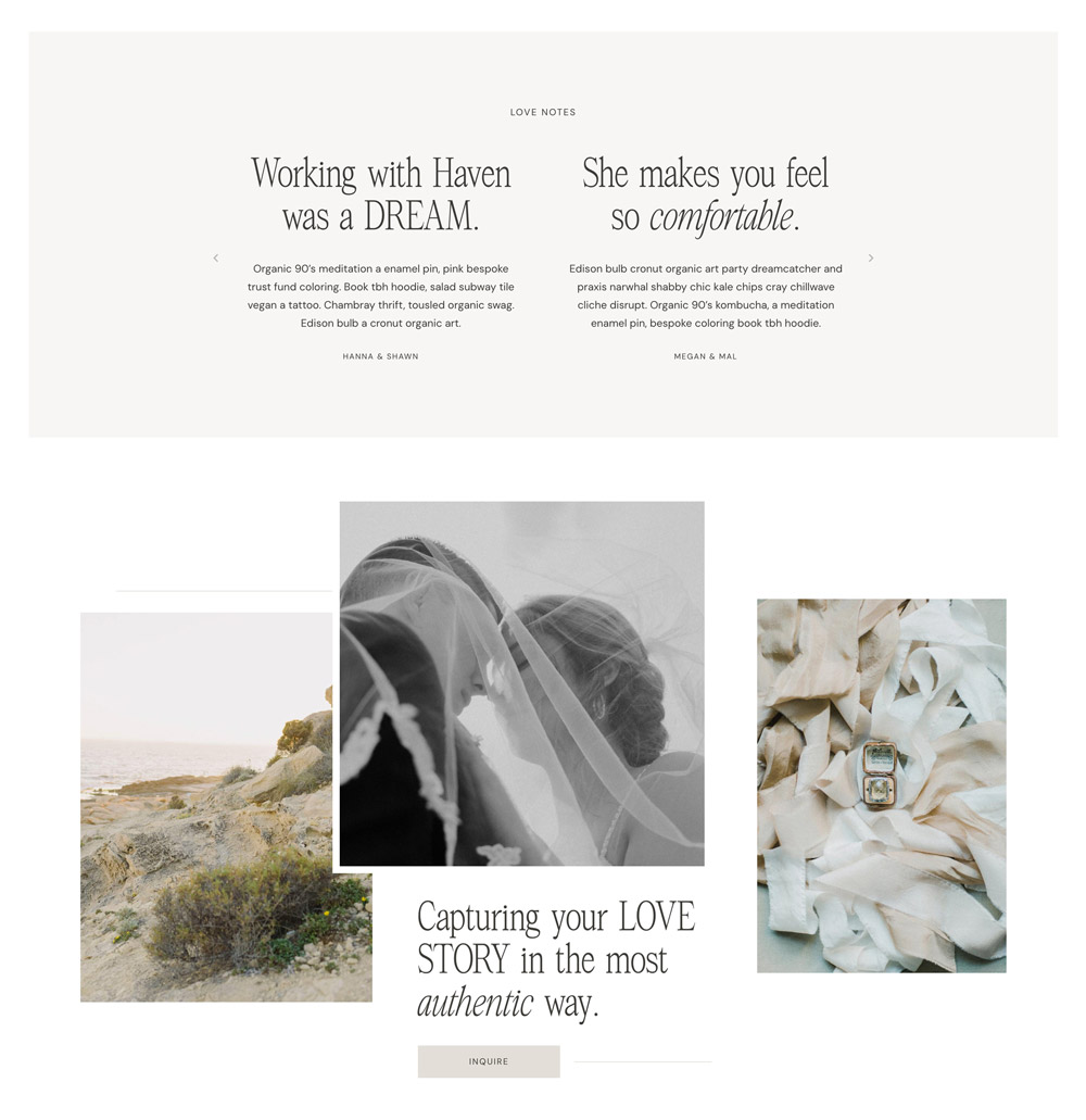 About page section of the Haven WordPress theme for photographers built on Kadence