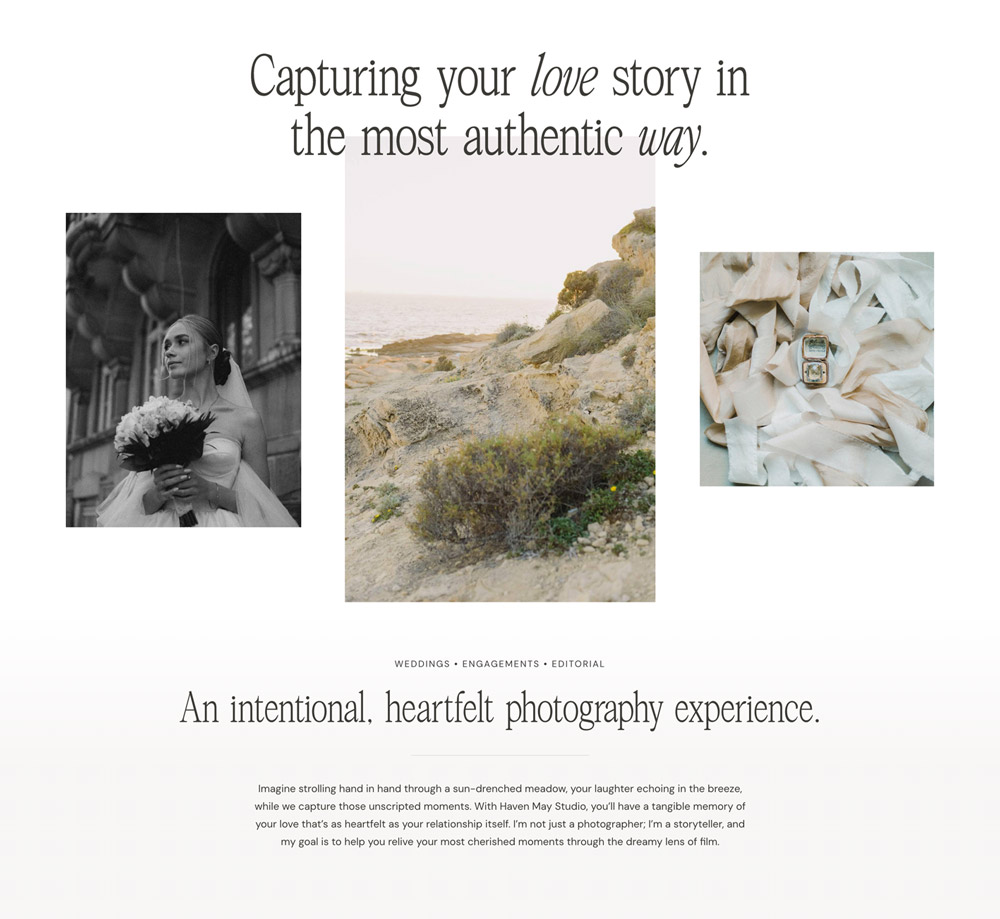 Homepage section of the Haven WordPress theme for photographers built on Kadence