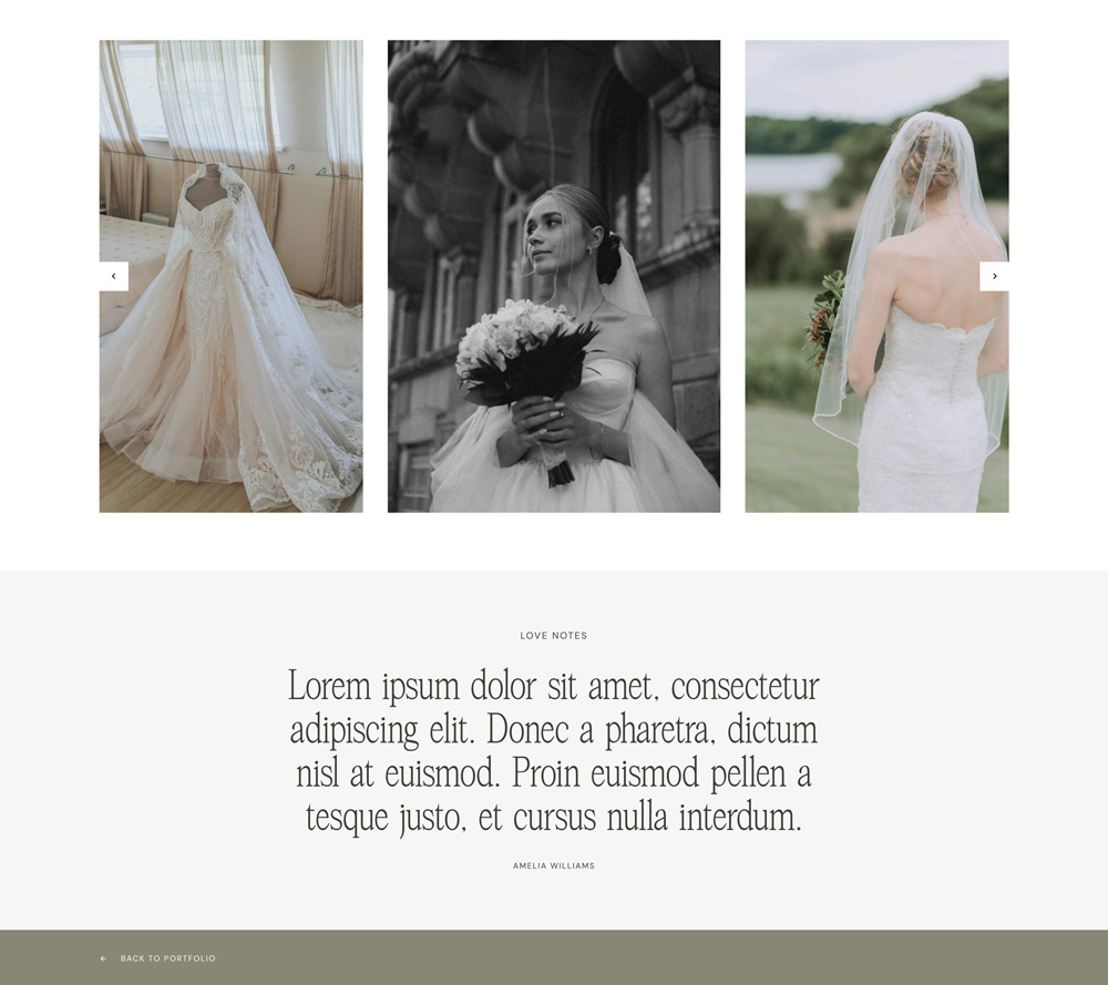 Portfolio Carousel Gallery section of the Haven WordPress theme for photographers built on Kadence