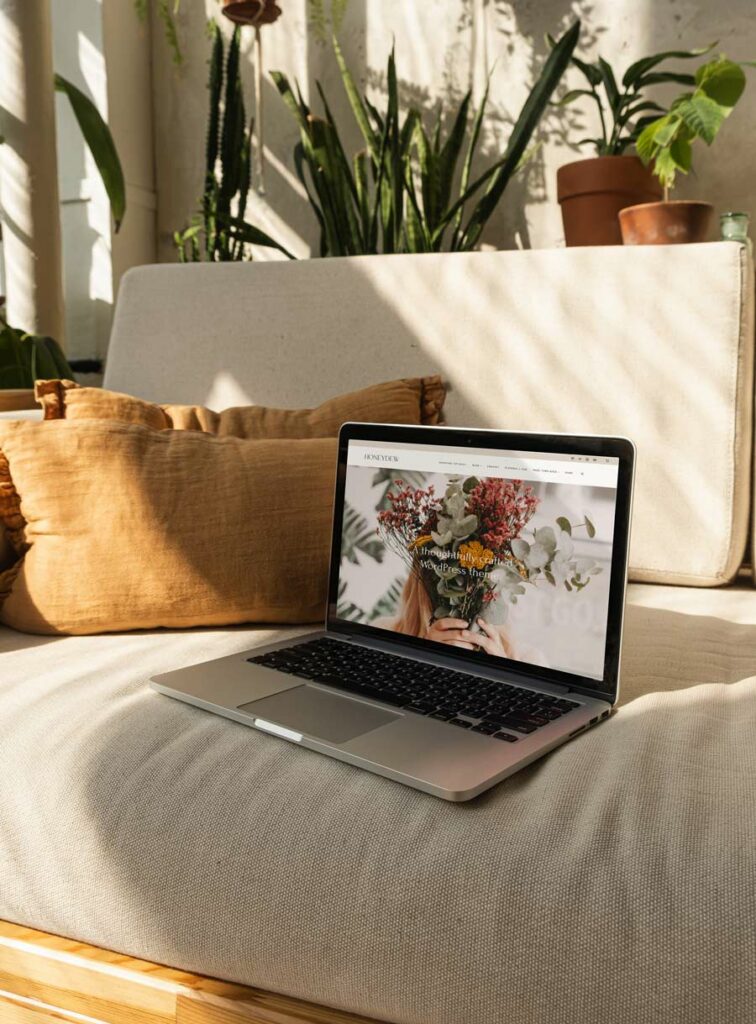 Kadence WordPress Child Theme Website Mockup on Laptop with Plants