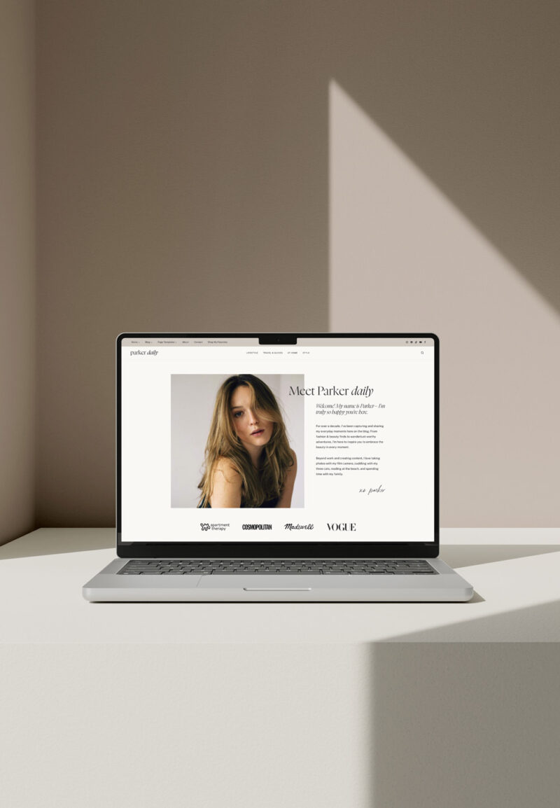 Mockup of the Parker WordPress Theme for Lifestyle Bloggers, Fashion Bloggers, Travel Bloggers and Influencers